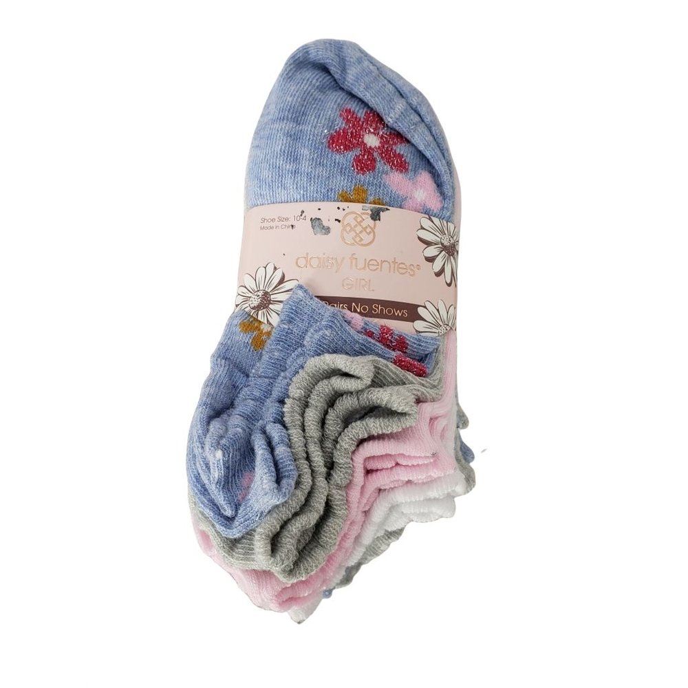 Daisy Fuentes Girl No Show Socks Shoe Size‎ 10-4 Floral Pink Blue Gray